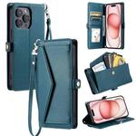 For iPhone 16 Pro Max Wallet Multi-card Slot Leather Phone Case with Lanyard(Green)