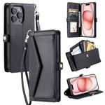 For iPhone 16 Pro Max Wallet Multi-card Slot Leather Phone Case with Lanyard(Black)