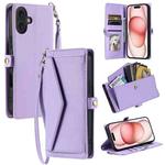 For iPhone 16 Plus Wallet Multi-card Slot Leather Phone Case with Lanyard(Purple)