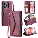 For iPhone 13 Pro Max Wallet Multi-card Slot Leather Phone Case with Lanyard(Wine Red)