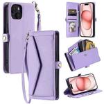 For iPhone 14 Plus Wallet Multi-card Slot Leather Phone Case with Lanyard(Purple)