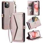 For iPhone 12 Pro Max Wallet Multi-card Slot Leather Phone Case with Lanyard(Rose Gold)