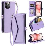 For iPhone 12 Pro Max Wallet Multi-card Slot Leather Phone Case with Lanyard(Purple)