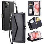 For iPhone 12 Pro Wallet Multi-card Slot Leather Phone Case with Lanyard(Black)