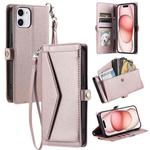 For iPhone 11 Wallet Multi-card Slot Leather Phone Case with Lanyard(Rose Gold)