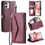 For iPhone 11 Wallet Multi-card Slot Leather Phone Case with Lanyard(Wine Red)