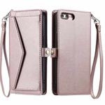 For iPhone 8 Plus / 7 Plus Wallet Multi-card Slot Leather Phone Case with Lanyard(Rose Gold)