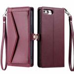 For iPhone 8 Plus / 7 Plus Wallet Multi-card Slot Leather Phone Case with Lanyard(Wine Red)