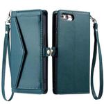 For iPhone 8 Plus / 7 Plus Wallet Multi-card Slot Leather Phone Case with Lanyard(Green)