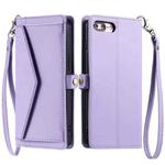 For iPhone 8 Plus / 7 Plus Wallet Multi-card Slot Leather Phone Case with Lanyard(Purple)