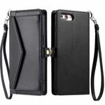 For iPhone 8 Plus / 7 Plus Wallet Multi-card Slot Leather Phone Case with Lanyard(Black)