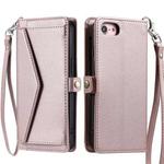 For iPhone SE 2022 / SE 2020 / 7 / 8 Wallet Multi-card Slot Leather Phone Case with Lanyard(Rose Gold)