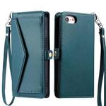 For iPhone SE 2022 / SE 2020 / 7 / 8 Wallet Multi-card Slot Leather Phone Case with Lanyard(Green)