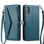 For iPhone XS Max Wallet Multi-card Slot Leather Phone Case with Lanyard(Green)