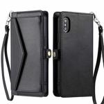 For iPhone XS / X Wallet Multi-card Slot Leather Phone Case with Lanyard(Black)