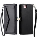 For iPhone 16e Wallet Multi-card Slot Leather Phone Case with Lanyard(Black)