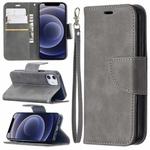 For iPhone 12 mini Retro Lambskin Texture Pure Color Horizontal Flip PU Leather Case, with Holder & Card Slots & Wallet & Lanyard(Grey)