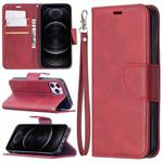 For iPhone 12 / 12 Pro Retro Lambskin Texture Pure Color Horizontal Flip PU Leather Case, with Holder & Card Slots & Wallet & Lanyard(Red)