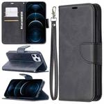 For iPhone 12 Pro Max Retro Lambskin Texture Pure Color Horizontal Flip PU Leather Case, with Holder & Card Slots & Wallet & Lanyard(Black)