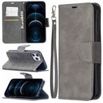 For iPhone 12 Pro Max Retro Lambskin Texture Pure Color Horizontal Flip PU Leather Case, with Holder & Card Slots & Wallet & Lanyard(Grey)