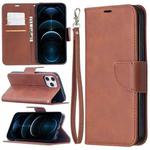 For iPhone 12 Pro Max Retro Lambskin Texture Pure Color Horizontal Flip PU Leather Case, with Holder & Card Slots & Wallet & Lanyard(Brown)