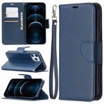 For iPhone 12 Pro Max Retro Lambskin Texture Pure Color Horizontal Flip PU Leather Case, with Holder & Card Slots & Wallet & Lanyard(Blue)