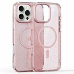 For iPhone 16 Pro Max Glitter Powder Lens Holder MagSafe Magnetic Phone Case(Transparent Pink)