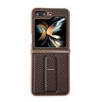 For Samsung Galaxy Z Flip4 5G Carbon Fiber Foldable Leather Phone Case with Stand(Brown)