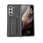 For Samsung Galaxy Z Fold6 5G Carbon Fiber Foldable Leather Phone Case with Stand(Grey)