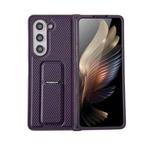 For Samsung Galaxy Z Fold4 5G Carbon Fiber Foldable Leather Phone Case with Stand(Purple)