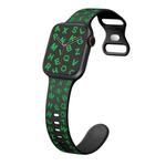 For Apple Watch SE 2023 44mm English Letters Style Butterfly Buckle Silicone Watch Band(Black Green)