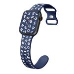 For Apple Watch SE 2023 40mm English Letters Style Butterfly Buckle Silicone Watch Band(Midnight Blue White)