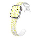 For Apple Watch Series 9 45mm English Letters Style Butterfly Buckle Silicone Watch Band(White Yellow)