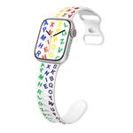 For Apple Watch Series 9 41mm English Letters Style Butterfly Buckle Silicone Watch Band(White Colorful)