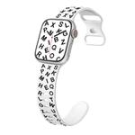 For Apple Watch SE 2022 44mm English Letters Style Butterfly Buckle Silicone Watch Band(White Black)