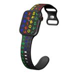 For Apple Watch Series 7 41mm English Letters Style Butterfly Buckle Silicone Watch Band(Black Colorful)