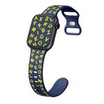 For Apple Watch 42mm English Letters Style Butterfly Buckle Silicone Watch Band(Midnight Blue Yellow)