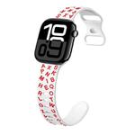 For Apple Watch Series 10 42mm English Letters Style Butterfly Buckle Silicone Watch Band(White Red)