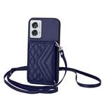 For Motorola Edge 50 Fusion Global Rhombic Texture Card Bag RFID Phone Case with Long Lanyard(Blue)