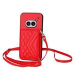 For Nothing Phone 2a Rhombic Texture Card Bag RFID Phone Case with Long Lanyard(Red)