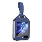 For Samsung Galaxy Z Flip5 Electroplating PC Hybrid PU Leather Phone Case with Wristband(Blue)