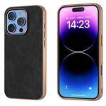 For iPhone 16 Pro Max Electroplated Frame PU Leather Full Coverage Phone Case(Black)