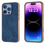 For iPhone 16 Pro Max Electroplated Frame PU Leather Full Coverage Phone Case(Blue)