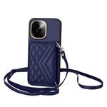 For vivo Y200 Rhombic Texture Card Bag RFID Phone Case with Long Lanyard(Blue)