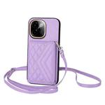 For vivo Y200 Rhombic Texture Card Bag RFID Phone Case with Long Lanyard(Light Purple)