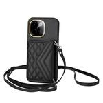 For vivo Y200 Rhombic Texture Card Bag RFID Phone Case with Long Lanyard(Black)