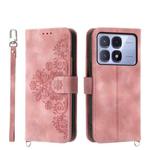 For Redmi K70 Ultra Skin Feel Flowers Embossed Wallet Leather Phone Case(Pink)