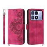 For Redmi K70 Ultra Skin Feel Flowers Embossed Wallet Leather Phone Case(Wine Red)