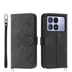 For Redmi K70 Ultra Skin Feel Flowers Embossed Wallet Leather Phone Case(Black)