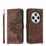 For Redmi 14C 4G Skin Feel Flowers Embossed Wallet Leather Phone Case(Brown)